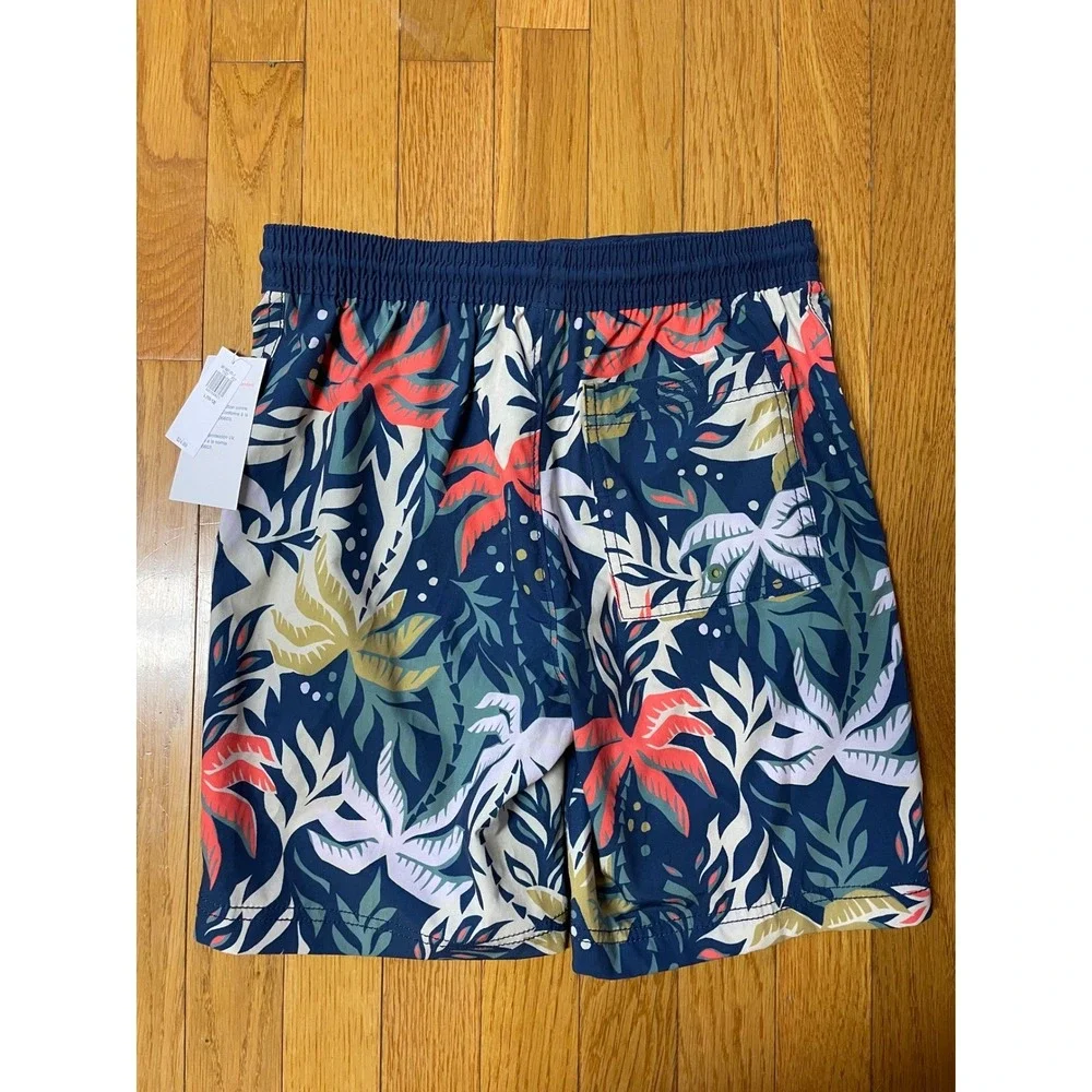 Old Navy‎ Boys Tropical Palm Swim Trunks UPF 50 Navy /Coral / tan L 10-12